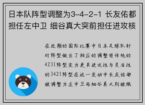 日本队阵型调整为3-4-2-1 长友佑都担任左中卫 细谷真大突前担任进攻核心